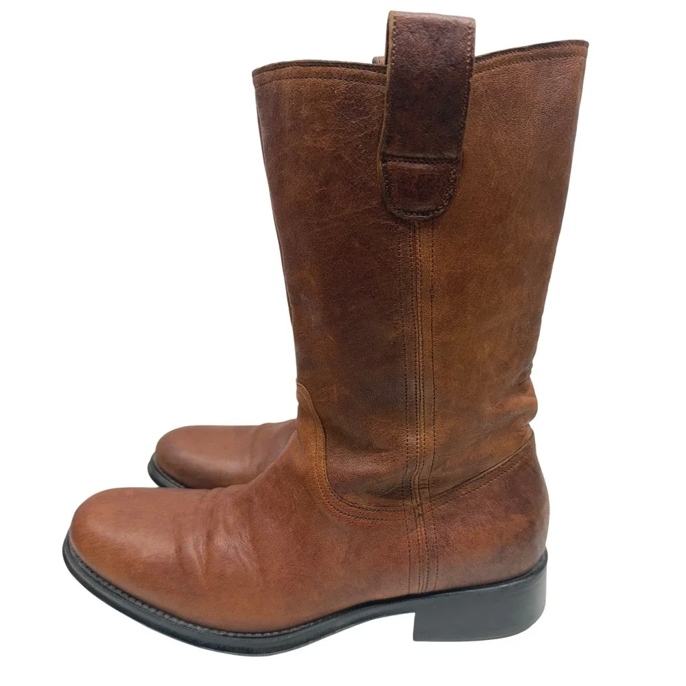 Brown Leather Pull On‎ Cowboy Western Boots Made in Italy Size 8